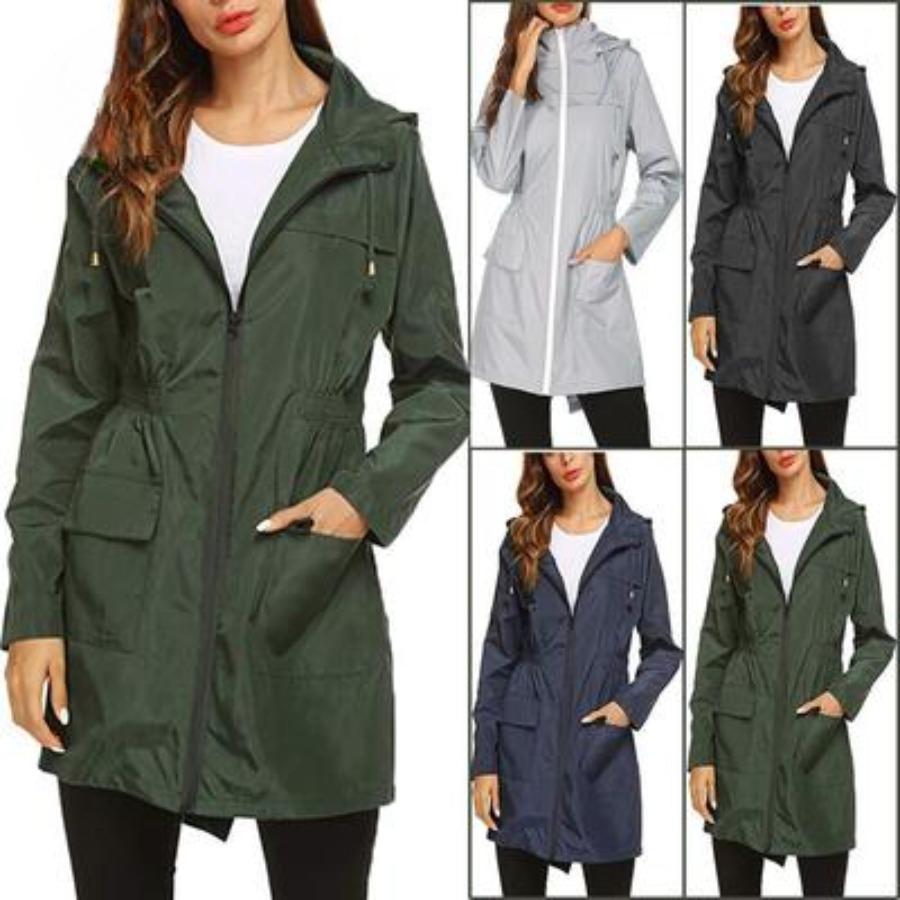 Autumn Winter Women's Jacket with Waist Cinched Hooded Lightweight Suit Windcheaters Jackets