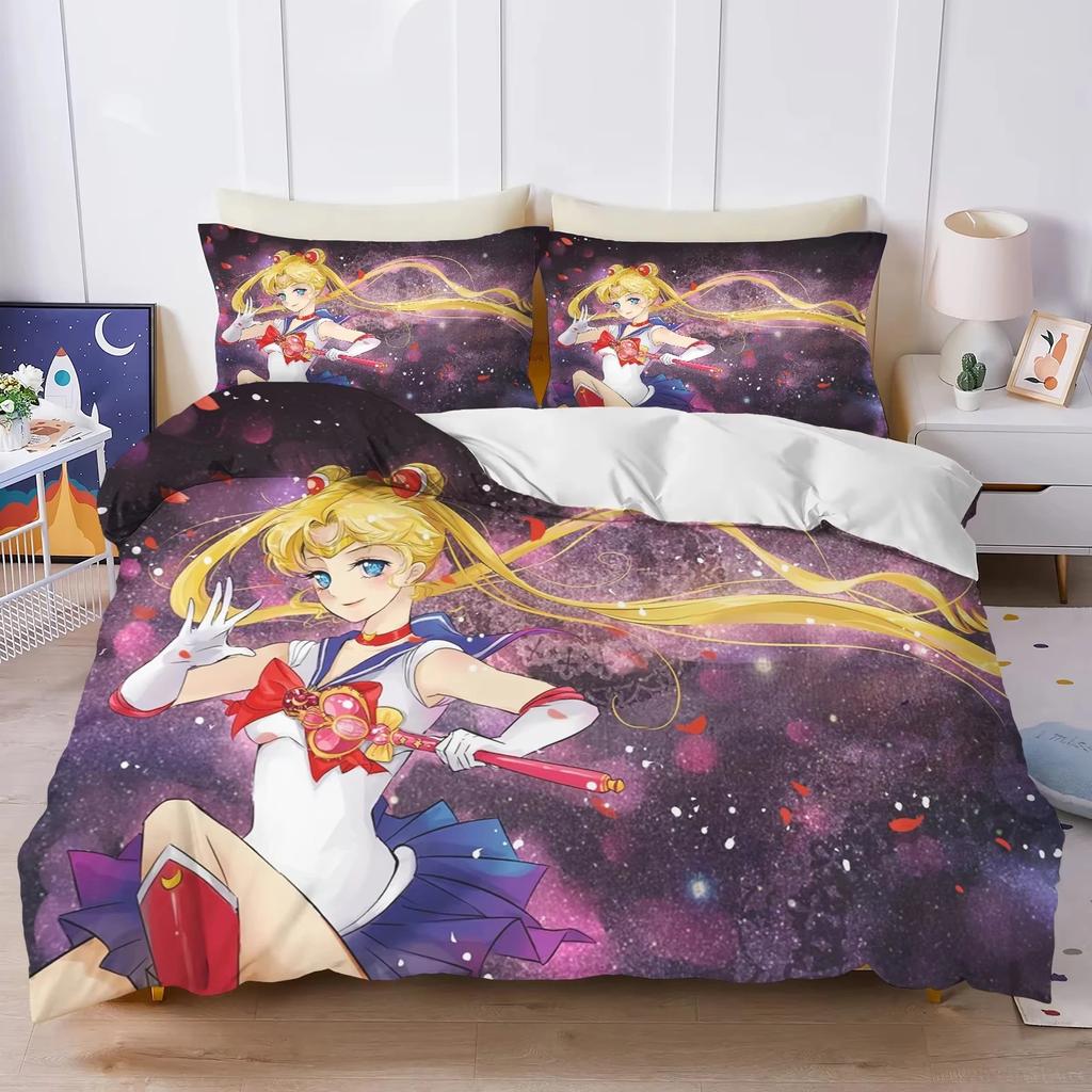 Комплект постельного белья Anime S-Sailor & M-Moon, пододеяльник, одеяло, комплект постельного белья, наволочка, размер King Queen Twin для мальчиков и девочек взрослых