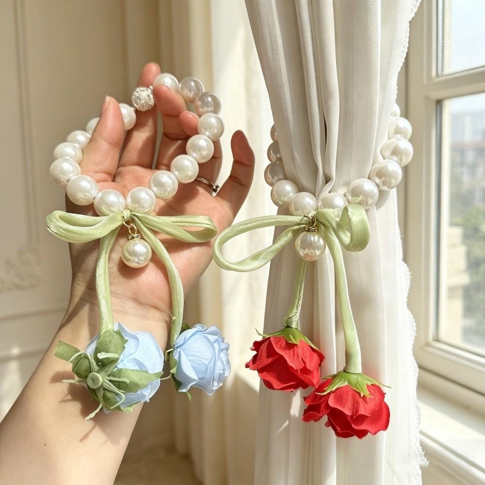 2PCS Decorative Rose Curtain Straps Portable Curtain Binding Curtain Buckle  Living Room