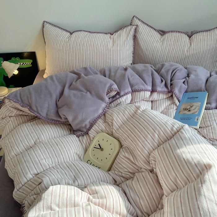 Мягкий и пушистый бархатный комплект постельного белья из 4 предметов цвета таро: Плотный, Теплый, Двусторонний Коралловый Флис для Осени и Зимы