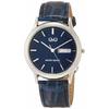 Q&Q Watch Analog Waterproof Date Day of the Week Leather Strap A204-302 Men's Navy