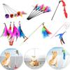 5 Pcs Kitten Pet Cat Teaser Turkey Feather Interactive Fun Toy Wire Chaser Wand + Bell Pet Products Cat Toys Interactive
