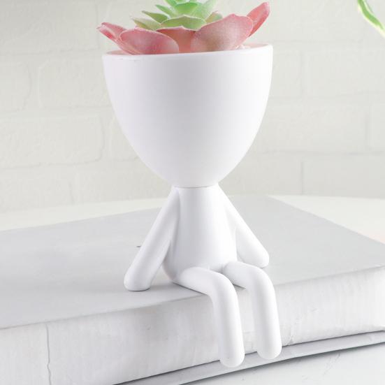 3D-печатная фигурка сидящего человека, кашпо для суккулентов, 2-в-1, настольный горшок и декоративное украшение, матовая отделка, цельное изделие, компактный размер для маленьких растений