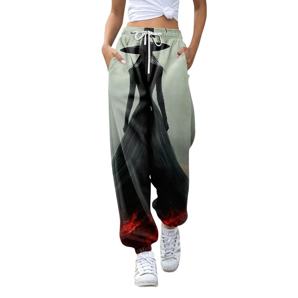 Женские модные Хэллоуин свободные спортивные брюки повседневного стиля однотонные с кулиской на талии
