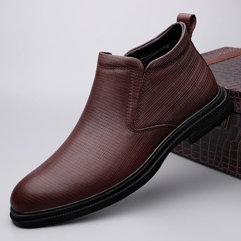 Высококачественные мужские ботинки челси из натуральной кожи, роскошные брендовые мужские деловые ботинки, теплые плюшевые меховые ботинки, зимние формальные высокие туфли