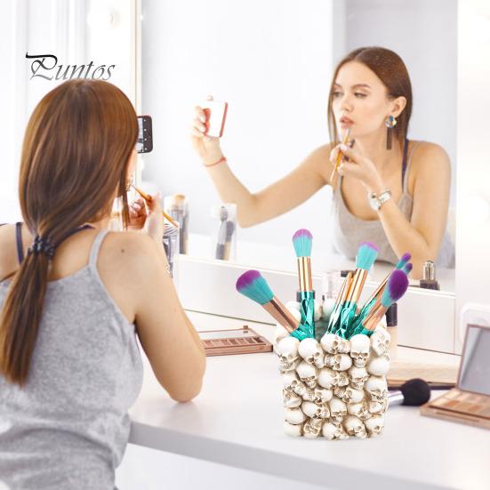 Держатель для ручек в форме черепа, органайзер для кистей для макияжа, большая вместимость, туалетный столик, офисный стол, ящик для хранения, украшение на Хэллоуин