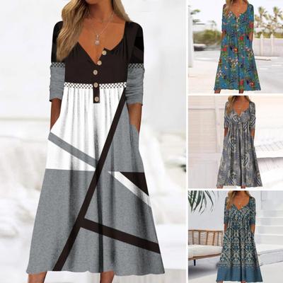 Летнее женское платье А-силуэта со свободным подолом, плиссировкой, круглым вырезом, пуговицами и коротким рукавом