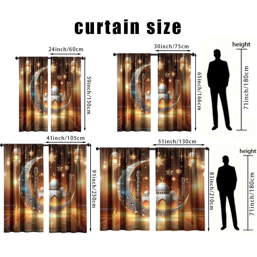 2 шт. Мерцающие шторы с мечетью и полумесяцем, Идеально подходят для декора окон на Рамадан/Ид, Роскошный декор для гостиной и спальни