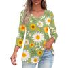 Shirts For Women Trendy V Neck Button T Shirts Casual Printed Summer Tees T Shirt Blouse Three Quarter Sleeve Tops For Women