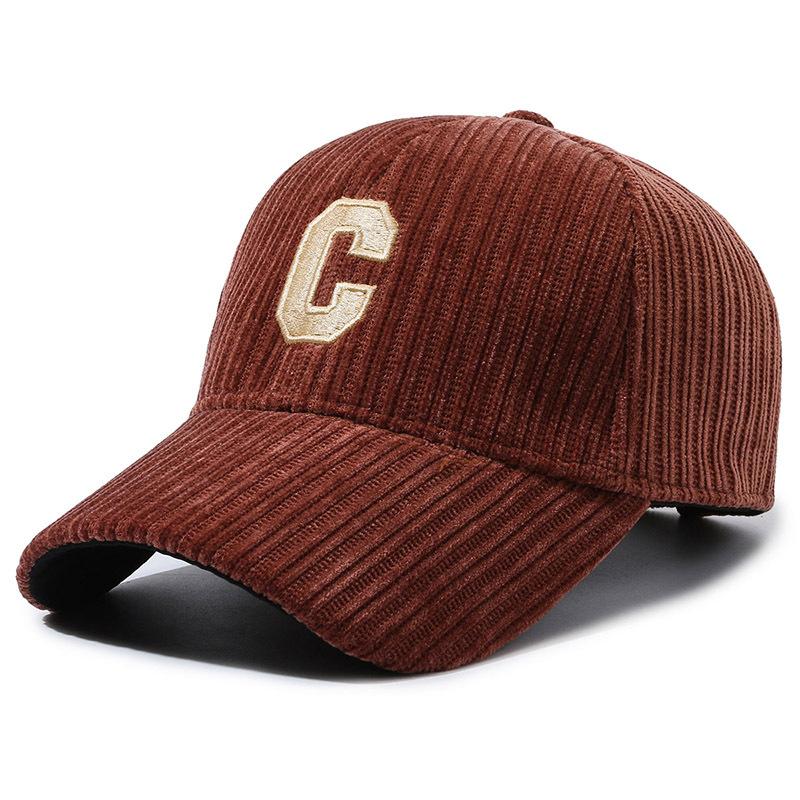 Hat Men and Women Autumn and Winter New Striped Ins Tide Letter R Baseball Cap Corduroy Duck Tongue Cap