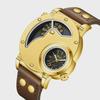 2024 Men's Large Dial Leather Belt Gold Quartz Sports Watch