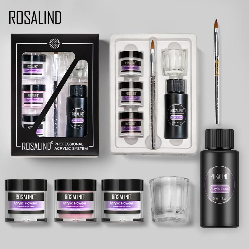 Набор акриловых порошков для ногтей Rosalind с кисточкой