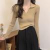 Spring Niche Temperament Elastic Slim and Thin Versatile Long-sleeved Lapel Bottoming Knitted Sweater Women