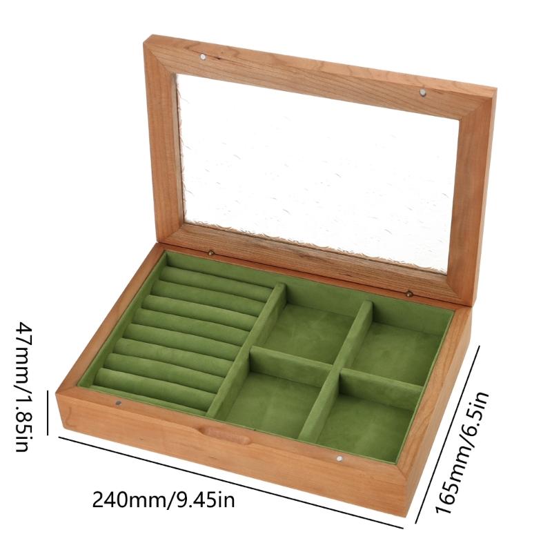 Necklace Storage Box Suitable for Ladies Girls Solid Wood Display Jewelry Stand Glass Dust-Proof Flip Cover Cases