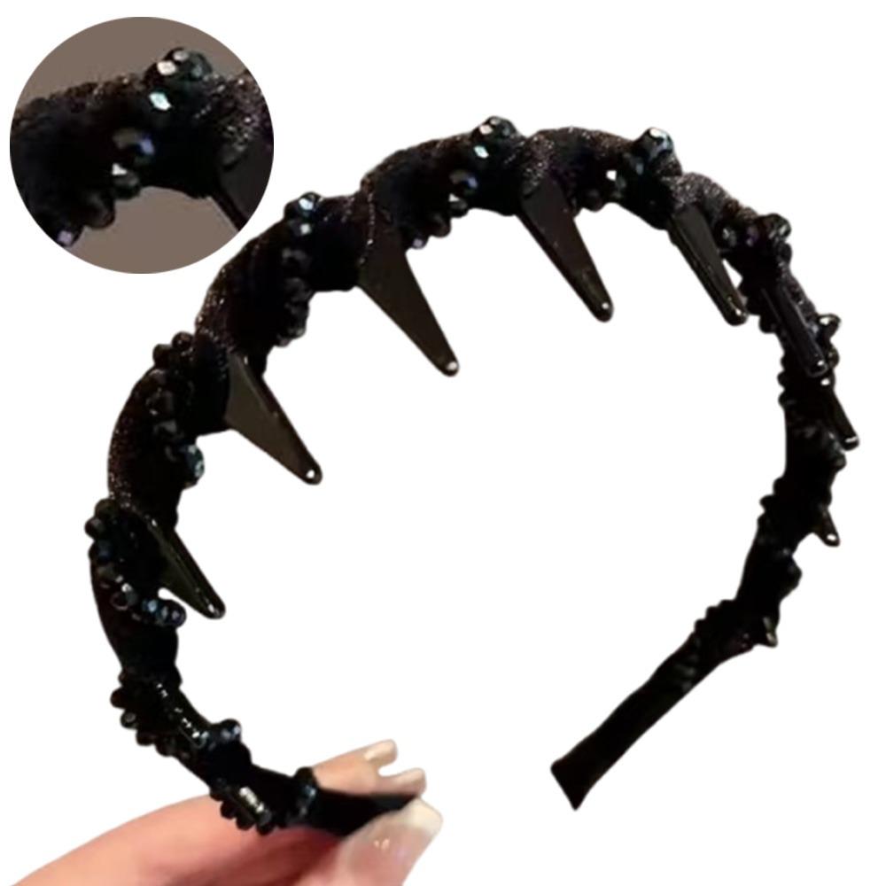 Fluffy Wave Headband with Beaded Korean Style Face Wash Hairband Non-slip Hair Hoop Student
