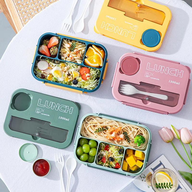 Student Lunch Box Double-layer Portable Compartment with Lids Leak-Proof Microwave Food Storage Carrying Handle Bento Boxes