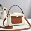 Chic Summer Small Square Bag For Women In Trendy Color Block Soft Leather With Zipper Closure