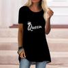 Plus Size Women Summer Crown Letter Printed Comfy Short Sleeve Round Collar T-shirt Casual Baggy Mid Length Tee Tops