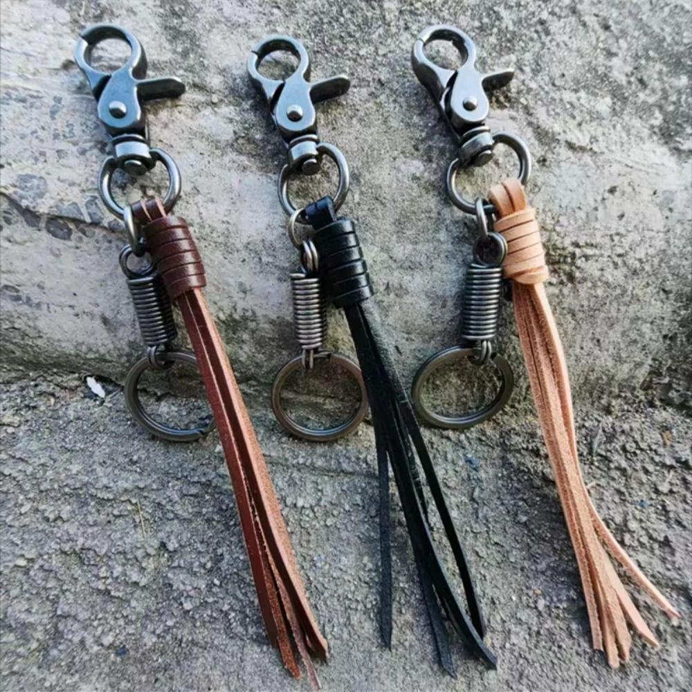 Handmade Cowhide Tassel Key Chain Cowhide Car Keychian Genuine Leather Keychain Gift