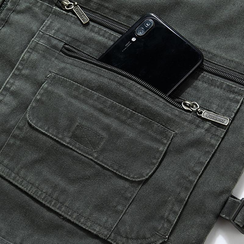 Мужской жилет, повседневная куртка, весенне-осенняя свободная хлопковая куртка с несколькими карманами на молнии, ветрозащитное пальто без воротника, куртка без рукавов для мужчин