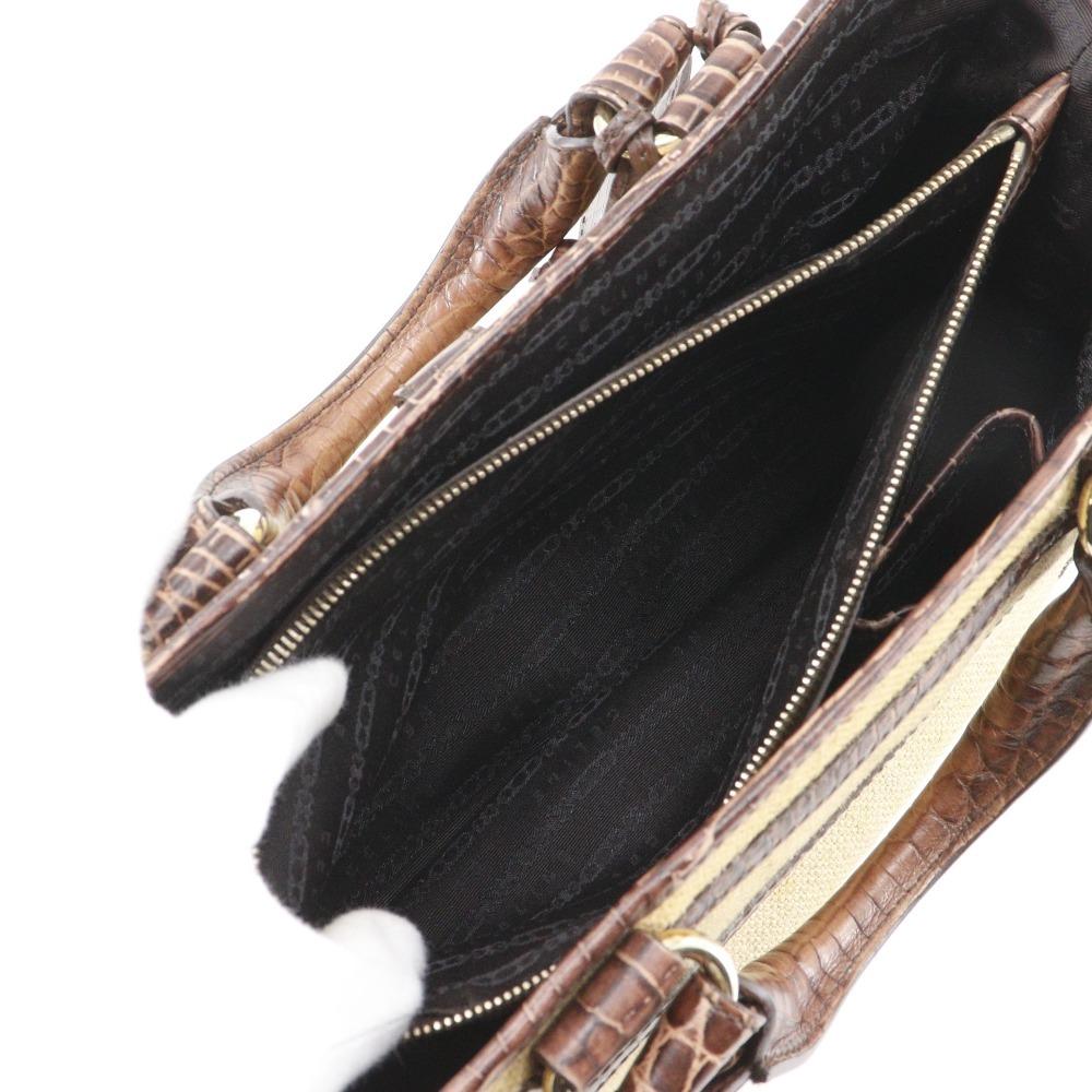 CELINE Boogie bag Handbag triomphe charm Brown straw/Embossed Leather Women Used