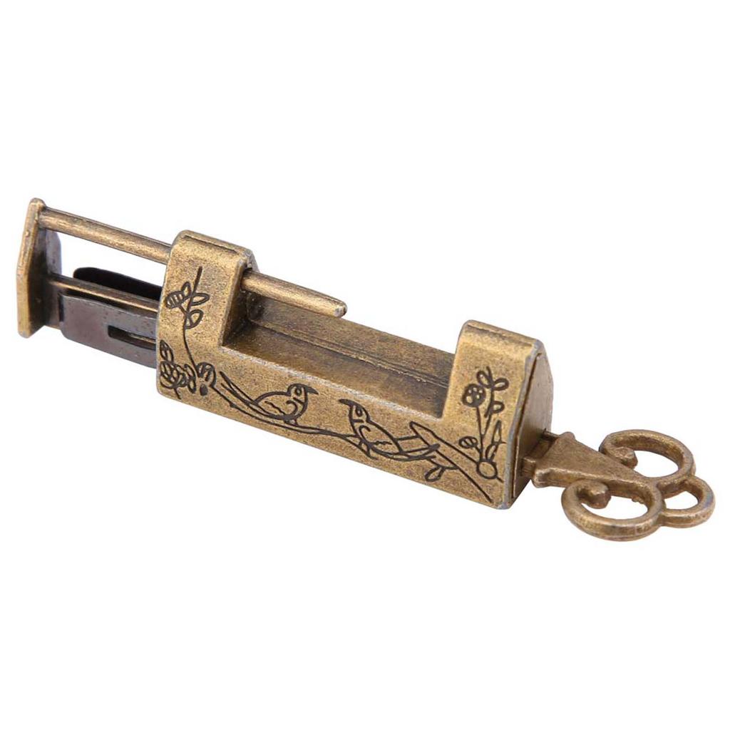 Mini Chinese Style Traditional Magpie Flowers Padlock Small Lock for Vintage Furniture Bronze