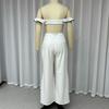 2 Pcs/Set Women Crop Top Pants Suit Low-cut Bandeau Sleeveless Ruffle Backless High Waist Wide Leg Striped Solid Color Commute Soft Summer Tube