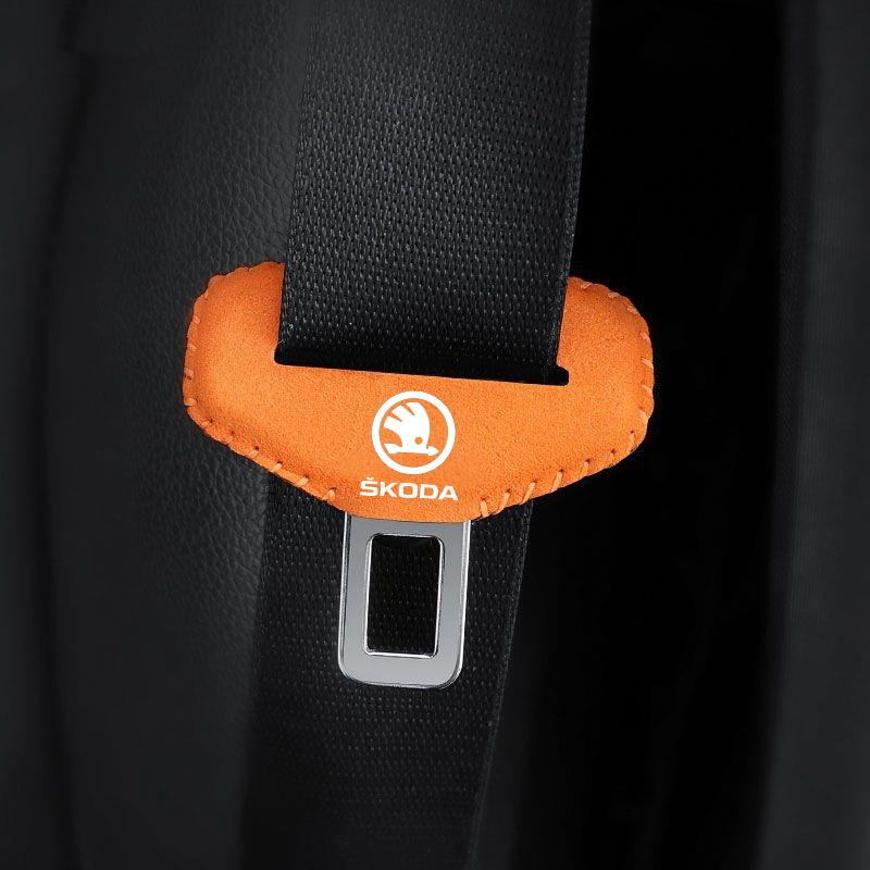 BWI5 Car Logo Seat Safety Belt Buckle Cover Interior Accessories For Skoda Octavia Fabia Superb Yeti Enyaq Rapid Kodiaq Kamiq Karoq
