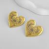 SHIXIN Vintage Large Love Heart Stud Earrings for Women Luxury Metal Gold Color Carved Flower Earrings Party Jewelry Accessories