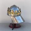 Handmade Steel King Helmet with Brass Crown, Display Stand Included
