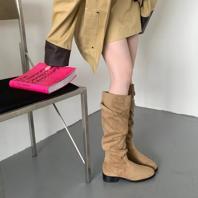 Но колено французские замшевые сапоги с ворсом 2025 новые универсальные толстый каблук тонкий высокий рукав рыцарские сапоги женские
