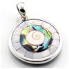 [R4549] - Artisanal Silver Pendant 'Wisdom' Turquoise Aged Silver Mother-of-pearl - 28 Mm (St. LUCIA)
