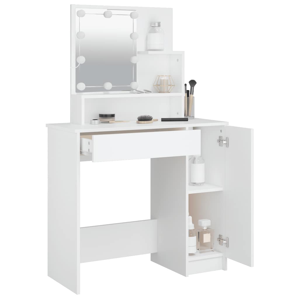 Makeup Table with LED Lights White 86.5 x 35 x 136 cm