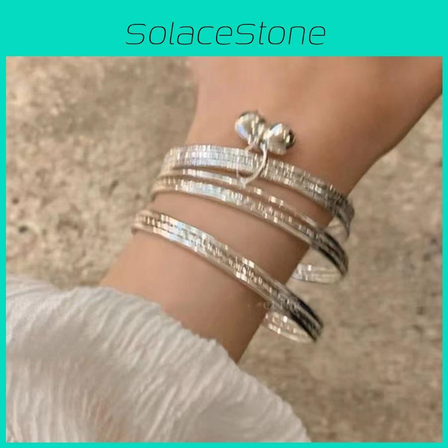 Silver Triple Sophisticated Bell Bracelet For Women Minimalist Bangle Alloy