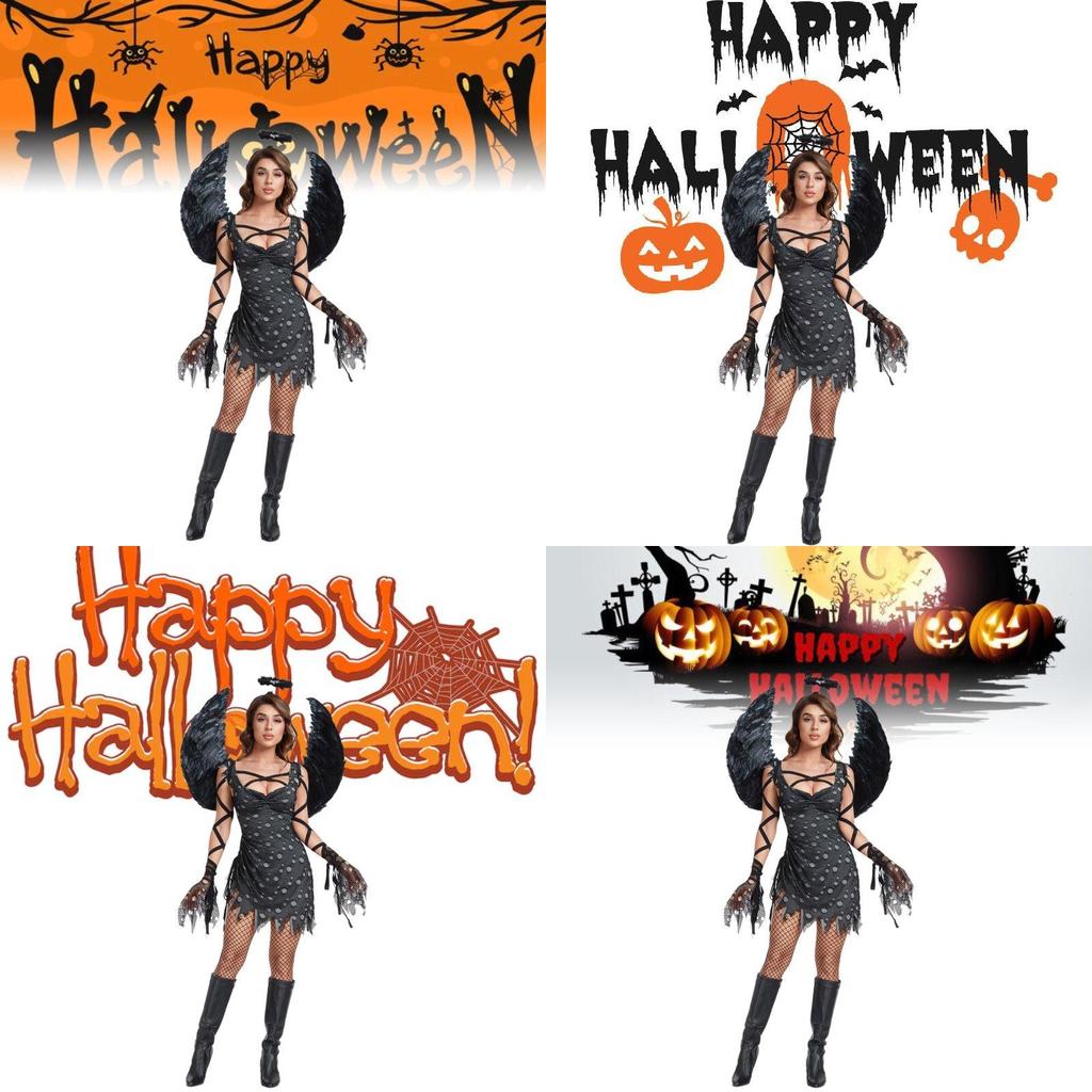 Потрясающий костюм зомби-вампира с крыльями ангела для женщин в стиле темного фэнтези