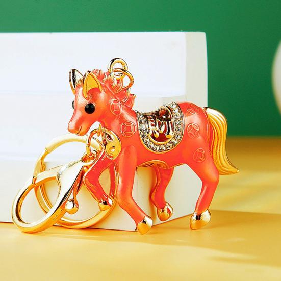 Брелок-подвеска двусторонний со стразами, китайский зодиак, привлекающая удачу лошадь, металлический шарм для сумки