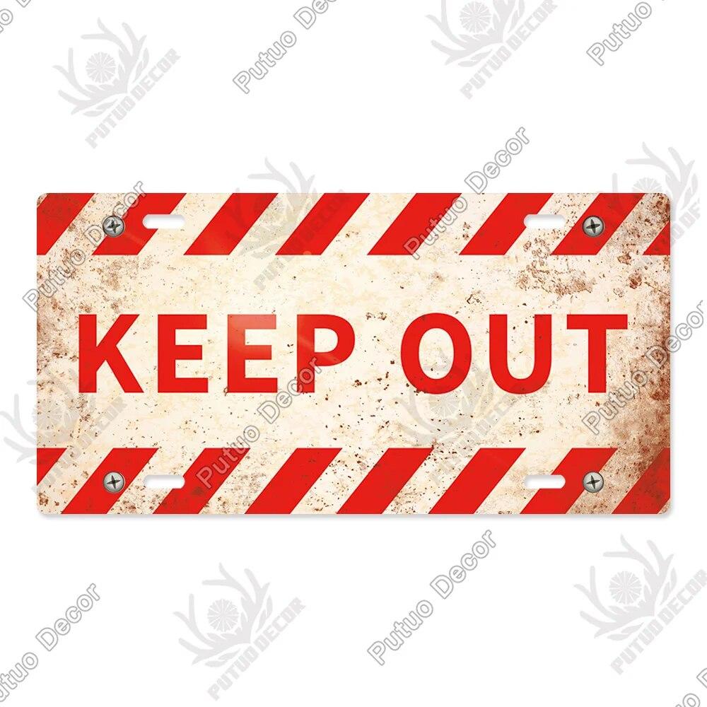 Putuo Decor Warning Metal Sign Plaque Metal Vintage Licenses Plate Tin Sign Wall Decor for Gas Station Pub Bar Beach Decoration