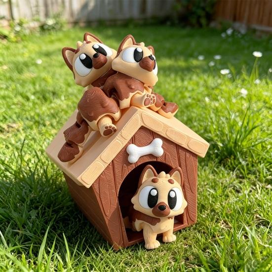 3D Printed Dog House Figurine Movable Joints Mini Puppy Figure Statue Stress Relief Fidget Toy Home Office Desktop Decoration