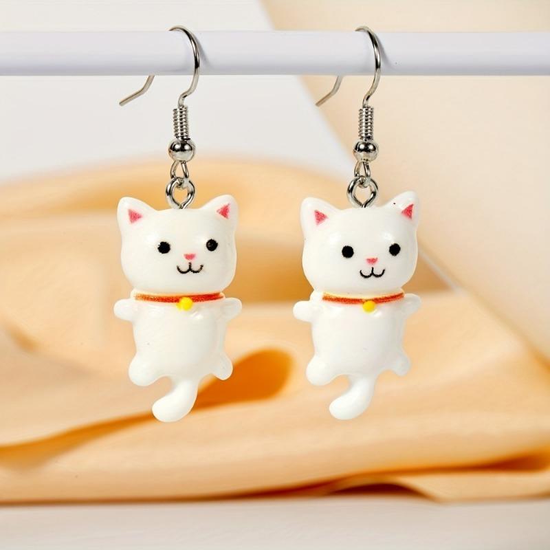 Trendy Cute Resin Cat Ear Hook Cartoon Girl Cat Earrings Sweet and Fresh Colorful Cat Earrings