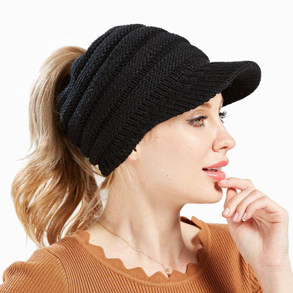 Fashionable Women's Messy Bun Beanie With Soft Stretch Knit For Winter Comfort