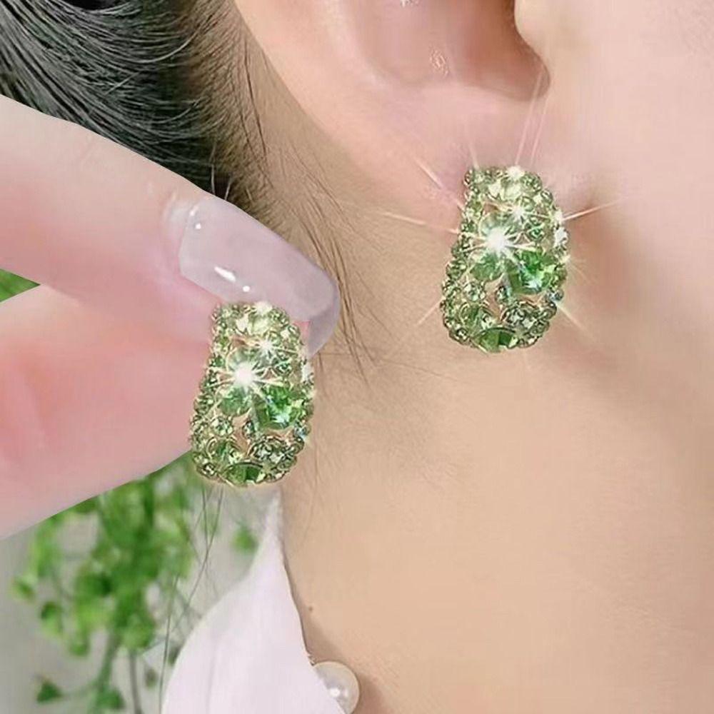 Girl Gift Geometric Crystal C Shaped Stud Earrings Women Earrings Korean Style Earrings Ear Studs