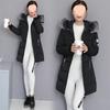 Women's Mid-Length Cotton Jacket, 2025 Korean Style, Mint Mambo, Long Slim Fit with Fur Collar