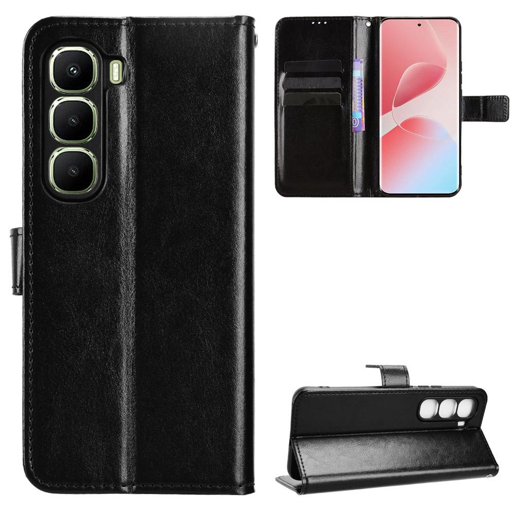 For Infinix Hot 60 Pro 4G PU Leather Case with Strap Crazy Horse Texture Phone Wallet Cover