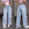 Y2K Street Style Bow Patchwork Wide-Leg Jeans