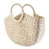 Bohemian Women Beach Bag Colorful Half Round Bucket Bag Handmade Straw Woven Rattan Handbag
