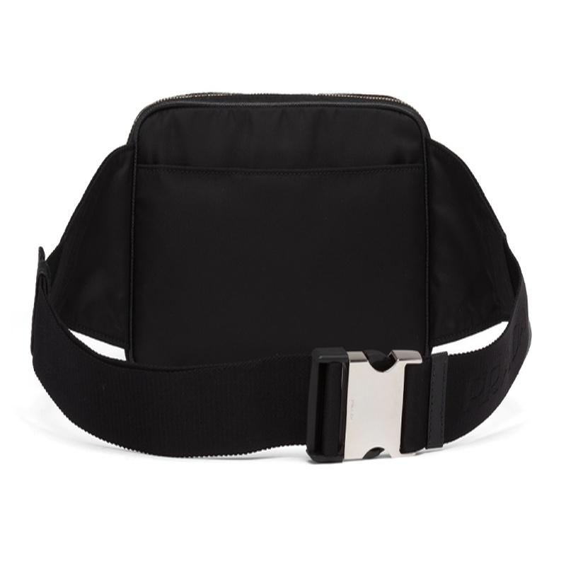 Prada Saffiano Yellow Logo Nylon and Cowhide Belt Bag Men's Black
