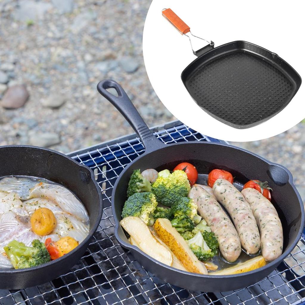 Сковорода для стейков Посуда Утолщенная Легкая С антипригарным покрытием Складная ручка для кухни