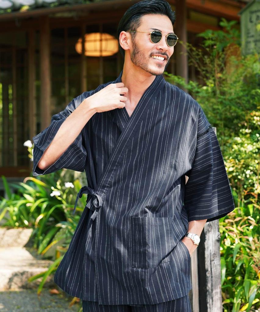 Jinbei M A Aiyoame Jinbei Top and Bottom Japanese Shijira Perfect for Summer Fireworks [JIGGYS SHOP] (Jinbei) Men's Set, 100% Cotton, Clothing,