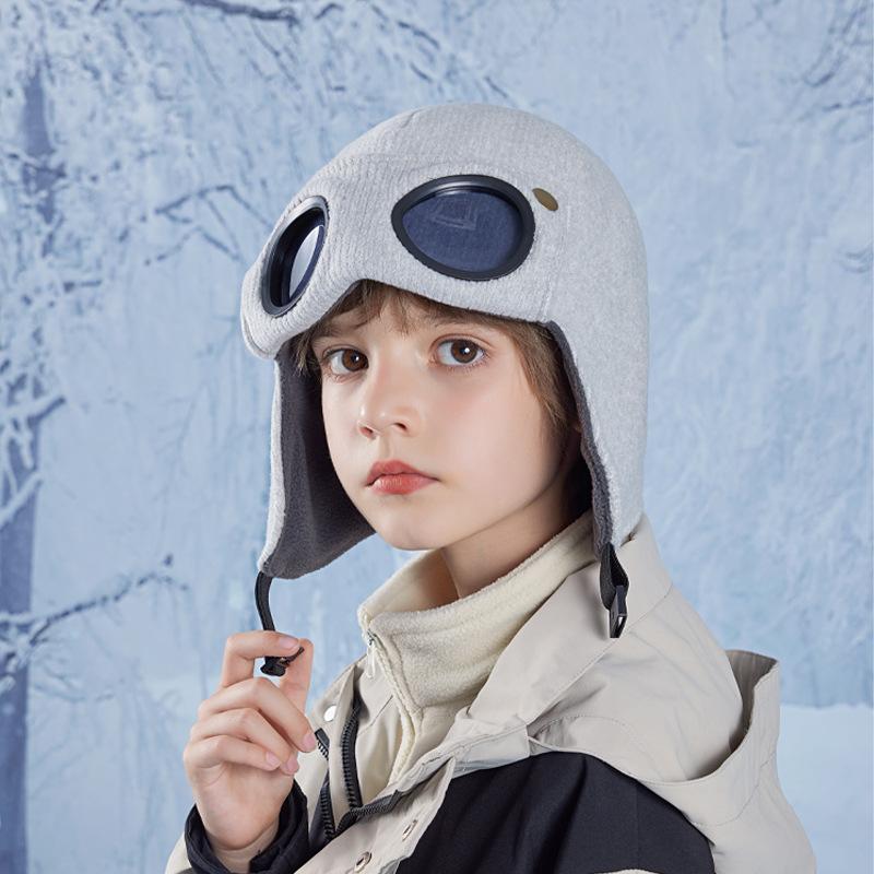 Детская зимняя шапка с очками, флисовая подкладка, детская шапка-чепчик с ушами, теплая детская шапка для катания на лыжах и отдыха на природе для девочек и мальчиков