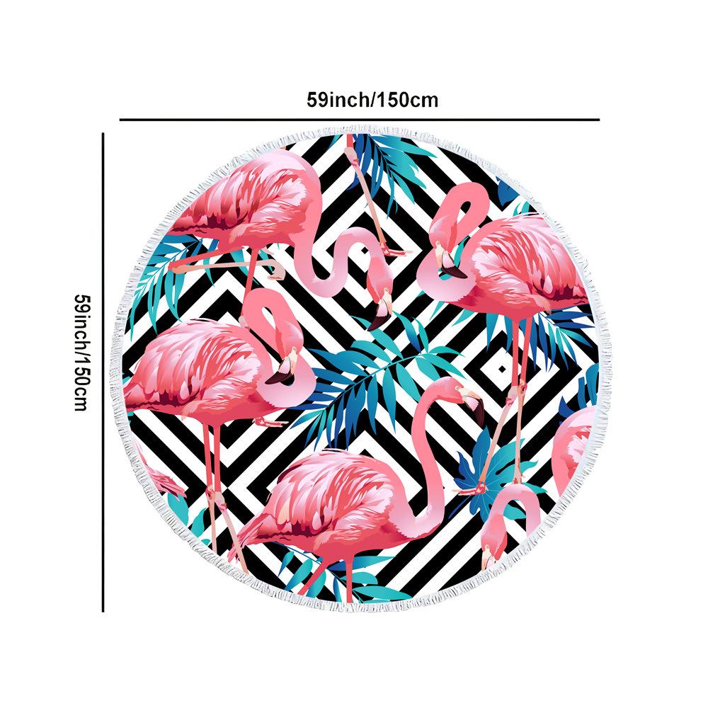 European And American Direct Supply Round Beach Towel Microfiber With Fringed Flamingo Quick-Drying Beach Towel